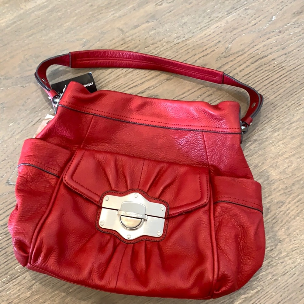 NWT Red leather handbag with leopard interior and lots of pockets